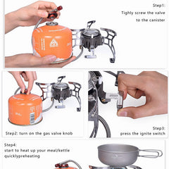 Outdoor Camping Folding Gas Stove with Lgniter Portable Foldable Aluminum Alloy Cooker 3500W