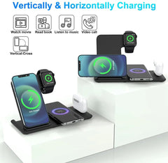 4-in-1 Wireless Charger with USB Cable, 15W Fast Charging for iPhone, Samsung, AirPods, Apple Watch - Anti-Slip Design