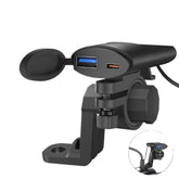 Dual Fast Charging USB Charger for Motorcycles, 30W USB-C & 18W USB-A, Safe, Portable, Easy Installation, Black