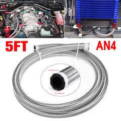 5FT AN4 AN6 AN8 AN10 Fuel Hose Oil Gas Line Pipe Stainless Steel Braided Silver