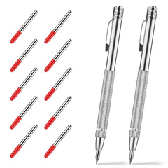 Tungsten Carbide Scriber Set - 2 Tools, 10 Replacement Tips, Magnetic, Durable Aluminium, Ergonomic Design, 15cm