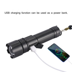 1000LM 300M Long Range SOS 18650 Flashlight USB Rechargeable Mobile Powerbank For Phone