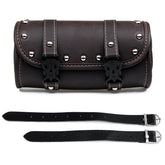 Motorcycle Front Fork Tool Saddle Bag Pouch Saddlebags Luggage Leather Barrel Dark Brown