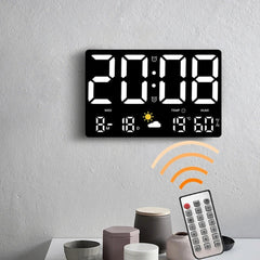 Large Digital Wall Clock with LED Display, Remote Control, Auto Brightness, Temperature, Humidity, Date, Week, 12/24H