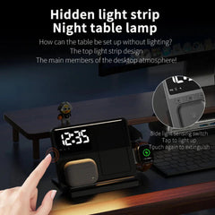 Multifunctional 4-in-1 Wireless Charger Station for Phones, Apple Watch & Earbuds - Fast Charging, Black, ABS Plastic