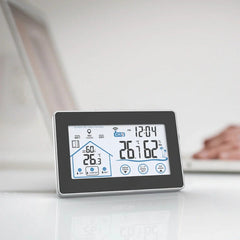 Wireless Weather Station Alarm Clock Touch Screen In/Outdoor Thermometer Hygrometer Forecast Calendar Comfort Indicator Wireless Remote Sensor