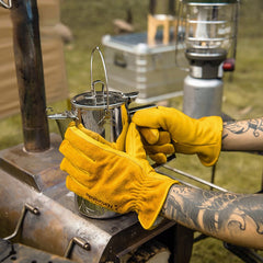 Outdoor cowhide gloves labor insurance wear-resistant working camping leather retro yellow gloves