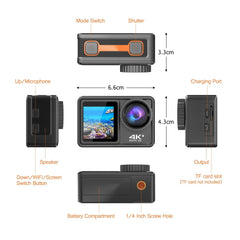 Pro-Grade 4K 24MP Dual Screen Sports DV - 170° Wide, EIS, 40M Waterproof, WiFi, Pro Lens Filters