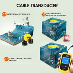 LCD Color Screen Portable Wired Fish Finder 100M Depth Range Sonar Echo Sounders Fishfinder