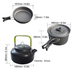 1 Set Outdoor Pots Pans Camping Cookware Picnic Cooking Set Non-stick Tableware With Foldable Spoon Fork Knife Kettle Cup