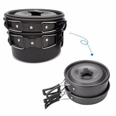 1 Set Outdoor Pots Pans Camping Cookware Picnic Cooking Set Non-stick Tableware With Foldable Spoon Fork Knife Kettle Cup