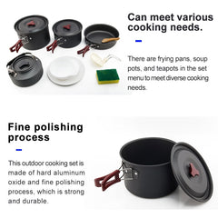 Camping Cookware Set Outdoor Pot Tableware Kit Cooking Water Kettle Pan Travel Cutlery Utensils Hiking Picnic Equipment