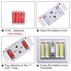 Battery Powered 4 COB LED Switch Night Light Wall Lamp For Kitchen Cabinet Garage Closet Camp Emergency Lamp