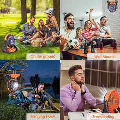 Rechargeable Tent Fan With Hook 7800Mah Camping Light Fan With LED Light For Camping Jobsite Garden Outdoor Hiking