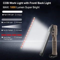 Rechargeable LED Work Light 1000 Lumens COB Work Lights with Power Capacity Indicator Handled Flashlights for Outdoor Car Repair