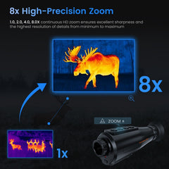 AI Thermal Monocular Thermal Imaging Camera - 8x Digital Zoom, 60Hz AMOLED Display, IP66 Waterproof, Built-in 32GB Storage, WiFi Hotspot/Station for Smartphone Connectivity