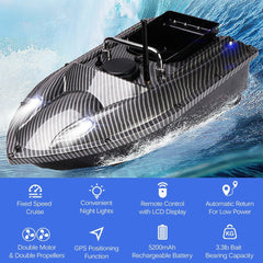 4 Positioning Points GPS Fishing Bait Boat with Single Bait Containers Automatic Bait Boat with Remote Control 3.3lb Load 5200mAh Battery