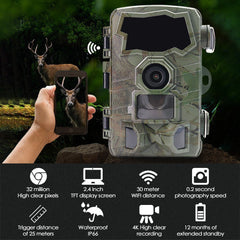 Trail Camera 4K 32MP Wifi Game Camera with Night Vision Hunting Camera IP66 Waterproof 105° Wide-Angle for Outdoor Wildlife Monitoring