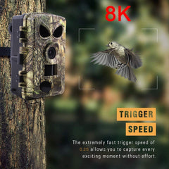 Trail Camera 8K Wildlife Camera with BT GPS WiFi APP Night Vision Camera Waterproof 60MP Photos Fast Trigger Hunting Camera