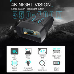 Night Vision Goggles 4K Digital Infrared Binoculars with 8X Zoom 4.5" High-Clear Screen Telescopes for Outdoors Wildlife Observation