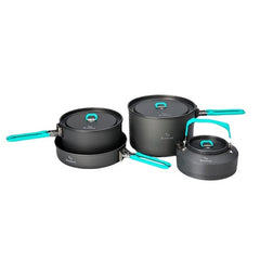 Outdoor Camping Tableware Set Backpacking Picnic 2 Pot 1 Frypan 1 Kettle Alumina Durable Cookware Folding Cooking Set