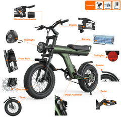 Electric Bike 48V 14Ah Battery 48V 750W Motor Recommended Top Speed 25KM/H 16inch Tires 45KM Max Mileage 150KG Max Load Electric Bicycle