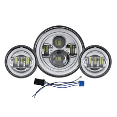 Motorcycle 7" LED Projector Headlight + 4.5" Passing Auxiliary Light With Aperture White And Yellow Bicolor