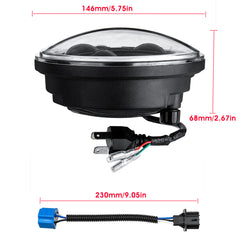 5.75" 75W 6000K DRL Amber Halo Angle Eyes Projector LED Round Headlights Low/High Beam Turn signal Light