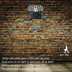 30W 16LED Solar Panel Street Light PIR Motion Sensor 360 Diming Outdoor Wall Lamp for Garden Road Pathway