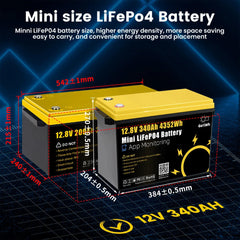 12V 340AH Vehicle Storage Box 4352Wh Mini LiFePO4 Battery Built-in 200A Bluetooth BMS