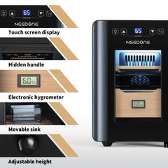 8L Electric Cigar Humidor, Quiet Heating & Cooling, Spanish Cedar Shelves, Drawer & Hygrometer