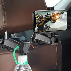 2 in 1 Car Back Seat Hook Hanging Storage Mount Holder Mobile Phone 4.0-6.5 inch Universal 360 Rotation Auto Car Phone Holder