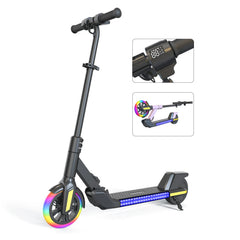 Kids Electric Scooter with LED Lights, 21.6V 2.6AH, 150W Motor, 6 Inch Solid Tires, 10KM/H Top Speed, 8-10KM Range, 70KG Max Load