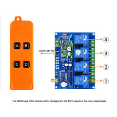 433MHz Wireless DC48V AC220V/380V Water Pump Remote Control Switch Four-way Intelligent Remote Control Switch Lamp Controller
