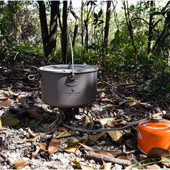 Big Capacity Titanium Camping Pot Outdoor Hanging Pot Portable Camping Picnic Water Cup
