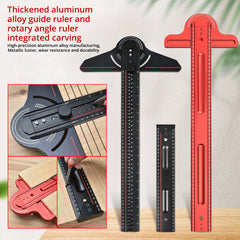 Multi-Use Aluminum Ruler with Laser Engraving, Durable Design, Adjustable Angles - Black & Red Options Available