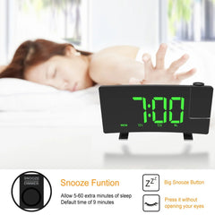 8-Inch Projection Alarm Clock: 180° Projector, FM Radio, Snooze, USB Charger & 3-Level Brightness for Bedroom