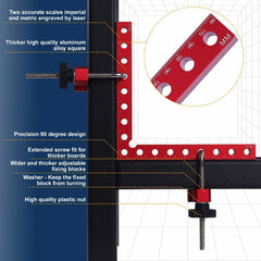 Woodworking Fixed Clip Square Ruler Set - Durable Aluminum Alloy, L-Type Design, Metric/Inch Scale, 2 Squares & 4 Clamp Hooks