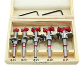 5Pcs Forstner Drill Bit Set 15 20 25 30 35mm Wood Auger Cutter Hexagon Wrench Woodworking Hole Saw For Power Tools