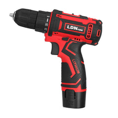 12V Cordless Electric Drill Power Drill Driver 2-Speeds with LED Lighting 1/2Pcs Battery