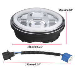 12V 5.75" 75W Projector LED Round Headlight Ring Angle Eyes DRL For Jeep/Harley