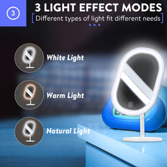 Professional Makeup Mirror with LED Light USB Charging 180Rotation 3 Light Mode 10X Magnification Touch Button Detachable Base