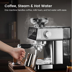 Espresso Coffee Machine 20Bar 1150W with Built-in Conical Burr Grinder PID & NTC 51mm Portafilter Manual Steam Wand