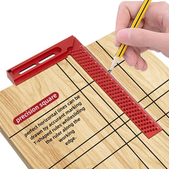Compact Aluminum Carpenter Square Ruler - Precise Measurements, Multi-Function Tool, Portable Design, Red, 100x60mm