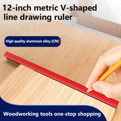 CNC Precision Woodworking Ruler - Durable Aluminum Alloy, V-Shaped, 12" & 330mm, Vertical/Horizontal Measurements