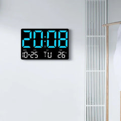 Large Digital Wall Clock with LED Display, Adjustable Brightness, Indoor Temperature, Date, Week, 12/24H for Home, Office, Classroom