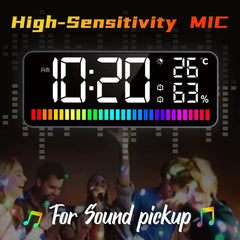 Multifunctional LED Rhythm Light Bar with Dual Alarm Clock, 15 RGB Colors, Sound Control, Night Light, Digital Thermometer, Hygrometer