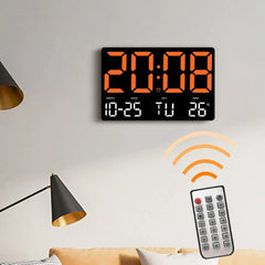 Large Digital Wall Clock with LED Display, Adjustable Brightness, Indoor Temperature, Date, Week, 12/24H for Home, Office, Classroom