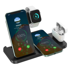 4-in-1 Wireless Charger with USB Cable, 15W Fast Charging for iPhone, Samsung, AirPods, Apple Watch - Anti-Slip Design