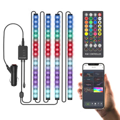 Bluetooth RGBIC Car Interior Strip Lights with 3 Simple Control Methods Vivid RGBIC Lighting Effect Sync with Music Activate Music Mode and Scene
